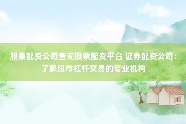 股票配资公司查询股票配资平台 证券配资公司:了解股市杠杆交易的专业机构