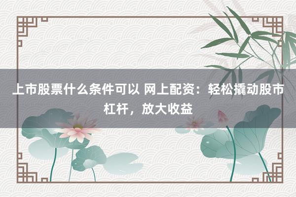 上市股票什么条件可以 网上配资:轻松撬动股市杠杆,放大收益