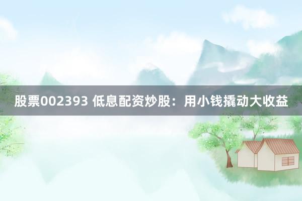股票002393 低息配资炒股:用小钱撬动大收益